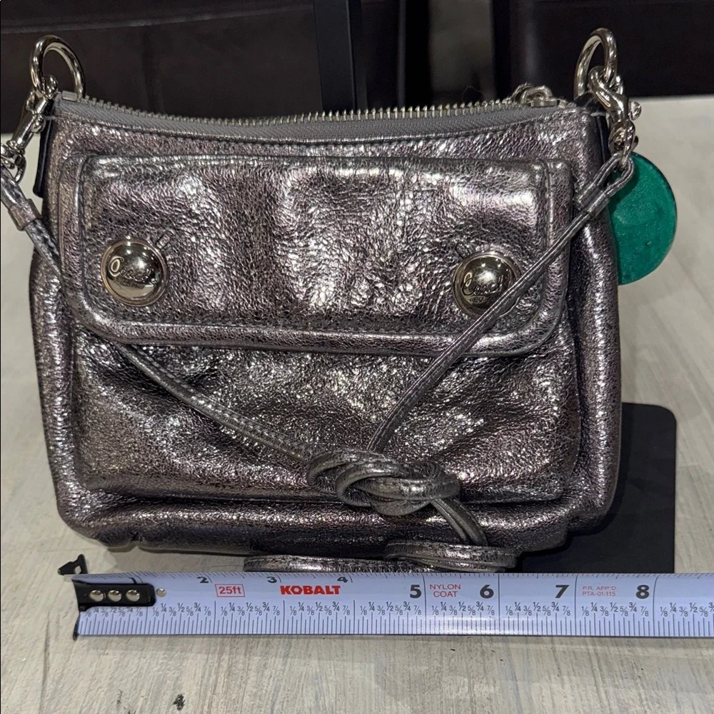Rare Coach Poppy Limited Edition Metallic Double Button Silver Crossbody